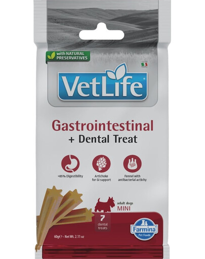 FARMINA Vet Life Treat Gastrointestinal Mini 60 g (7 szt) zobārstniecības gardumi mazo šķirņu suņiem
