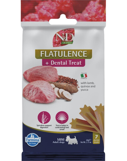 FARMINA N&D Quinoa Dental Treat Flatulence Mini 60 g (7 szt) zobārstniecības gardumi mazo šķirņu suņiem