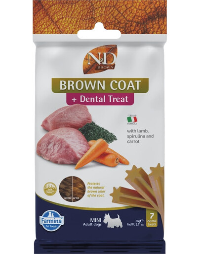 FARMINA N&D Brown Dental Treat Coat Lamb Mini 60 g (7 vnt.) dantų priežiūros skanėstas mažų veislių šunims