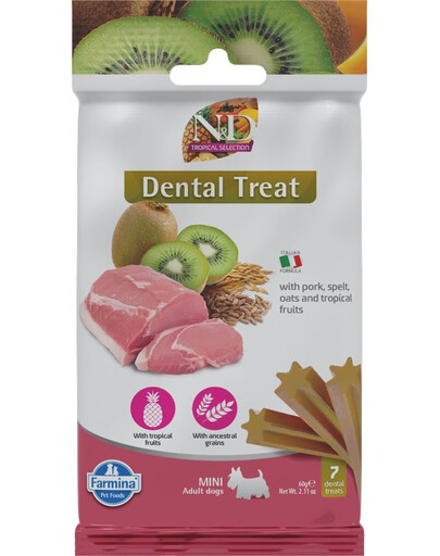 FARMINA N&D Tropical Selection Dental Treat Pork Mini 60 g (7 szt) zobārstniecības gardumi mazo šķirņu suņiem