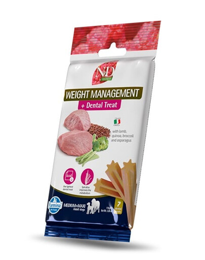FARMINA N&D Quinoa Dental Treat Weight management Medium/Maxi 100 g (7 szt) zobārstniecības našķi vidējiem un lieliem suņiem