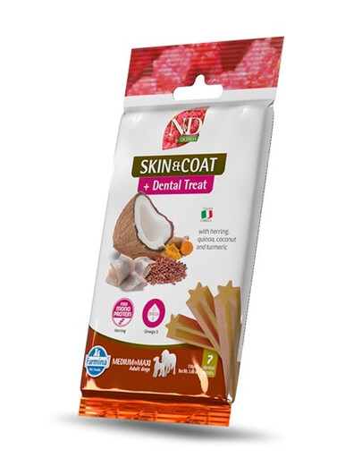 FARMINA N&D Quinoa Dental Treat Skin Coat Herring Medium/Maxi 100 g (7 szt) zobu ārstēšana vidējiem un lieliem suņiem