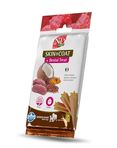FARMINA N&D Quinoa Dental Treat Skin Coat Venison Medium/Maxi 100 g (7 szt) zobu ārstēšana vidējiem un lieliem suņiem