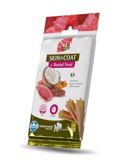FARMINA N&D Quinoa Dental Treat Skin Coat Duck Medium/Maxi 100 g (7 szt) zobu ārstēšana vidējiem un lieliem suņiem