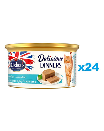 BUTCHER'S Classic Delicious Dinners z tuńczykiem i rybą morską mus 24x85 g