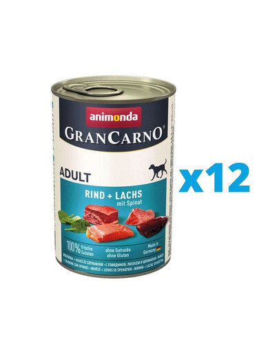 ANIMONDA GranCarno zestaw z wołowiną, łososiem i szpinakiem 12 x 400 g