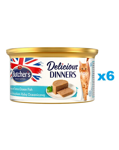 BUTCHER'S Classic Delicious Dinners z tuńczykiem i rybą morską mus 6 x 85 g