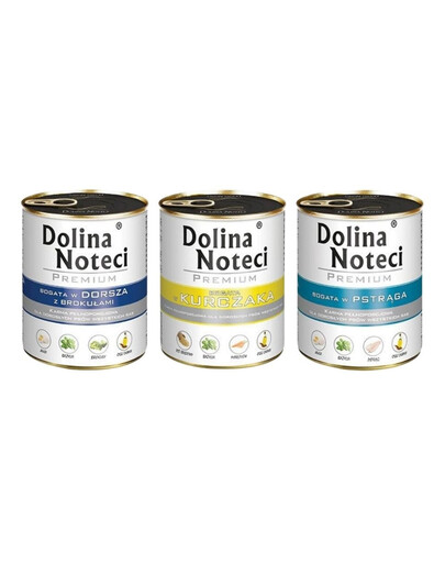 DOLINA NOTECI Premium Mix smaków Bogata w kurczaka, w dorsza z brokułami i w pstrąga 30x800g
