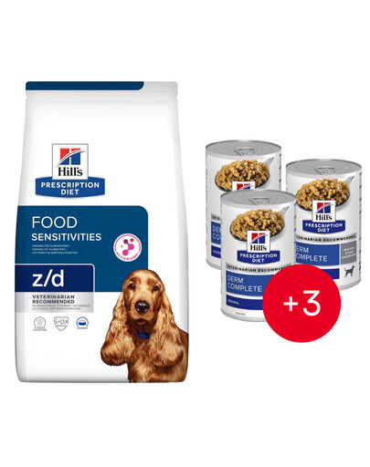 HILL'S Prescription Diet Canine z/d Ultra Allergen Free 10 kg + 3 puszki GRATIS