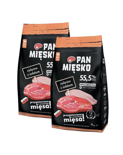 PAN MIĘSKO Cielęcina z indykiem dla psów chrupki M 2x9 kg