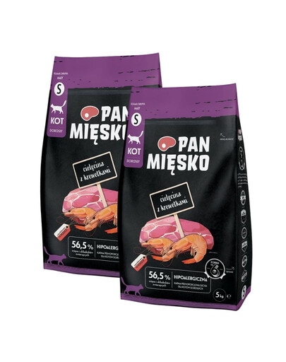 PAN MIĘSKO Cielęcina z krewetkami dla kotów chrupki S 2x5 kg