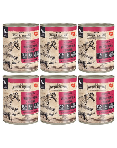 WIEJSKA ZAGRODA Wieprzowina z koniną mokra karma dla psów 6x800 g