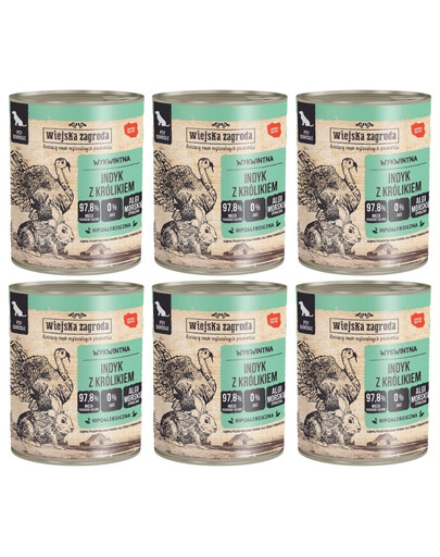 WIEJSKA ZAGRODA Indyk z królikiem mokra karma dla psów 6x800 g