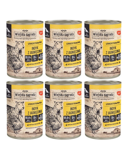 WIEJSKA ZAGRODA Indyk z jagnięciną mokra karma psów 6x400 g