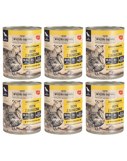 WIEJSKA ZAGRODA Indyk z jagnięciną 6x800 g bezzbożowa mokra karma dla psa