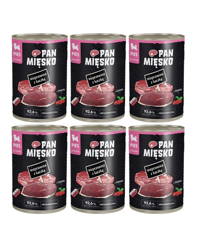 PAN MIĘSKO Wieprzowina z kaczką mokra karma dla szczeniąt 6x400 g
