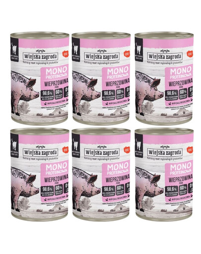 WIEJSKA ZAGRODA Monobiałkowa Wieprzowina mokra karma dla kotów 6x400 g