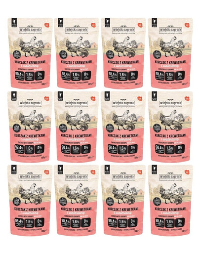 WIEJSKA ZAGRODA Superfoods Kurczak z krewetkami i walerianą mokra karma dla kota 12x100 g