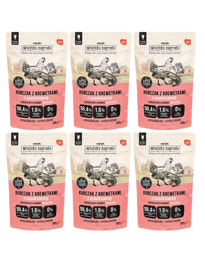 WIEJSKA ZAGRODA Superfoods Kurczak z krewetkami i walerianą mokra karma dla kota 6x100 g