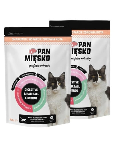 PAN MIĘSKO Specjalne potrzeby Digestive & Hairball Control dla kotów 2x800 g