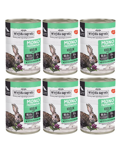 WIEJSKA ZAGRODA Monobiałkowa Królik mokra karma dla psów 6x400 g