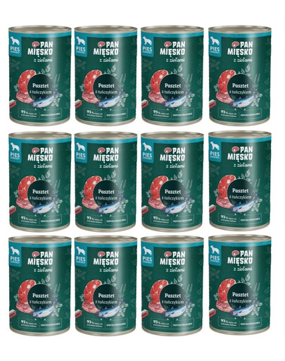 PAN MIĘSKO z ziołami Pasztet z tuńczykiem dla psów 12x400 g