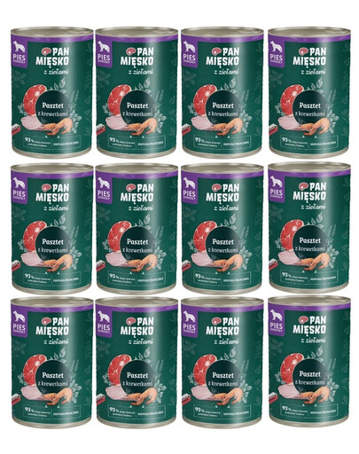PAN MIĘSKO z ziołami Pasztet z krewetkami dla psów 12x400 g