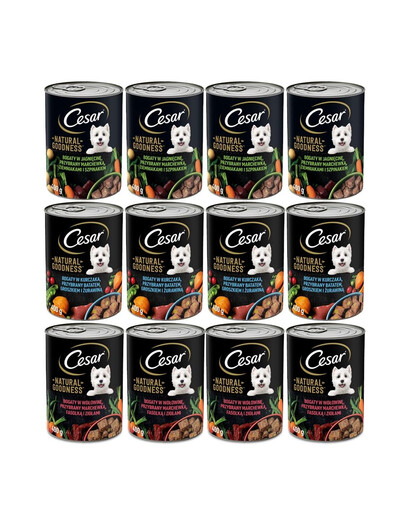 CESAR puszka 12x400g - mokra karma pełnoporcjowa dla dorosłych psów (z jagnięciną i warzywami, z wołowiną i warzywami, z kurczakiem i warzywami)
