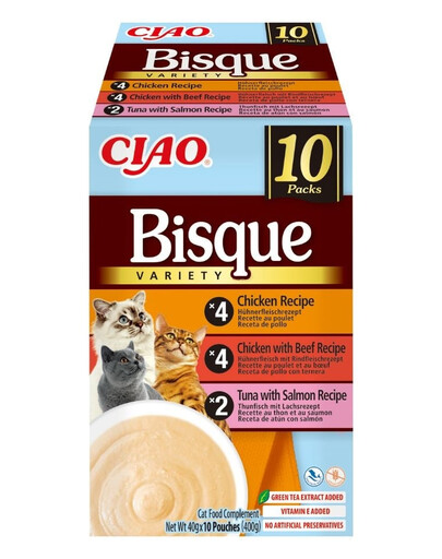 Cat Ciao Bisque Variety 10x40g mix zup krem z kurczakiem, wołowiną i rybą dla kotów