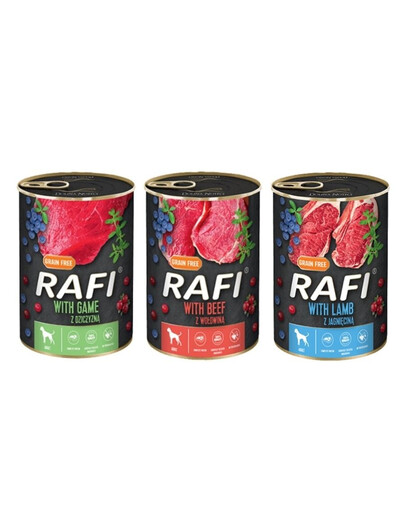 DOLINA NOTECI RAFI Mix smaków (wołowina, jagnięcina, dziczyzna) 36x400g mokra karma dla psa