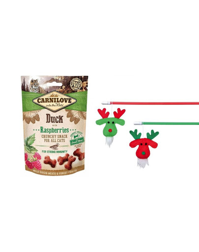 CARNILOVE Zestaw świąteczny Przysmaki z kaczką 50 g + wędka zabawka dla kota