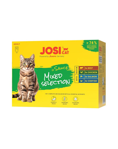 JosiCat Multipack Mixed Selection in Sauce 12x85 g mięsne i rybne smaki w sosie dla kotów