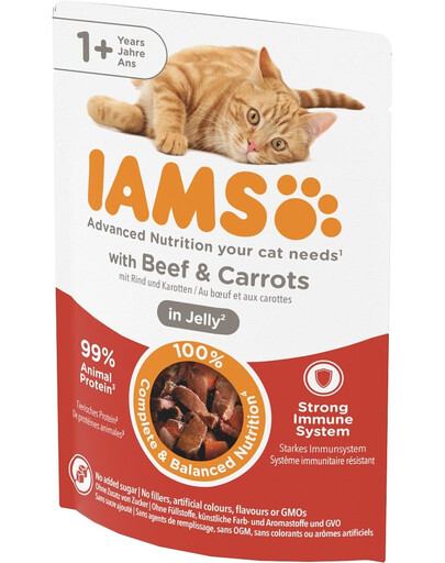 IAMS Cat Beef & Carrots Jelly karma dla kota z wołowiną w galaretce 85g
