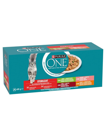 ONE Sterilcat 40x85g z indykiem, wołowiną, łososiem, kurczakiem, mokra karma dla kotów po sterylizacji