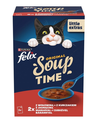 Original Soup Wiejskie smaki 6x48g z wołowiną, kurczakiem i jagnięciną, uzupełniająca mokra karma dla kotów
