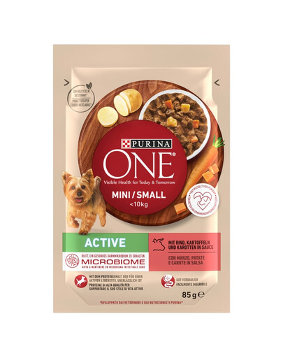 ONE Mini Small Active Beef 85g z wołowiną i ziemniakami w sosie, mokra karma dla małych psów