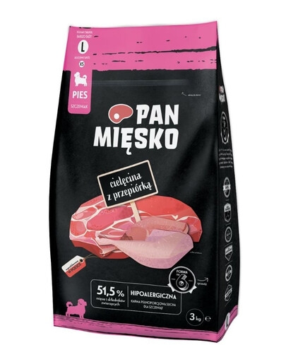PAN MIĘSKO Cielęcina z przepiórką dla szczeniąt chrupki L 3 kg