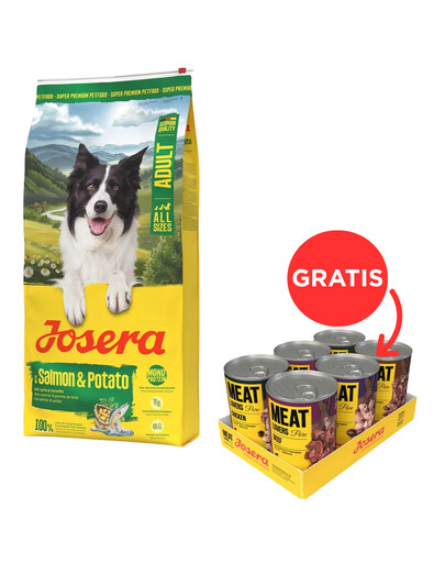 JOSERA Salmon and Potato Adult 12,5kg bezzbożowa karma dla psów z wrażliwym żołądkiem + JOSERA Meat Lovers Pure Multipack 6x400g mokra karma dla psów GRATIS