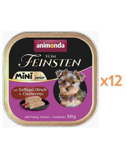 ANIMONDA Vom Feinsten Mini Junior z drobiem, dziczyzną i żurawiną 12x100g mokra karma dla szczeniąt małych ras