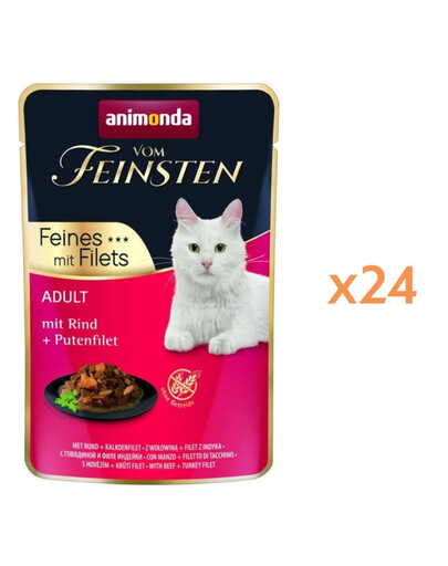 ANIMONDA Vom Feinsten Fines mit Filets Adult Wołowina i filet z indyka 24x85g mokra karma dla kotów