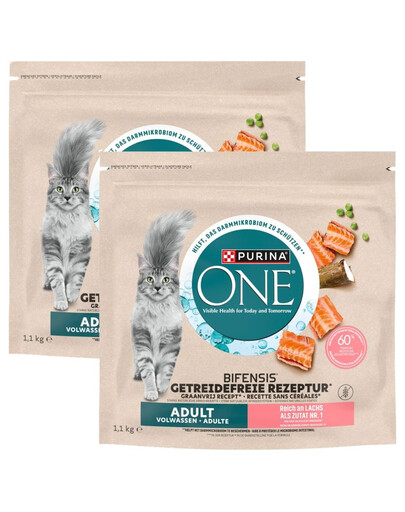 PURINA ONE Bifensis Grain Free Adult Salmon 2x1,1 kg bogata w łososia, bezzbóżowa sucha karma dla kotów