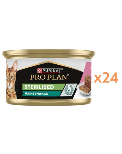 PURINA PRO PLAN Sterilised Wilgotny pasztet z łososiem i tuńczykiem 24x85g mokra karma dla kotów po sterylizacji