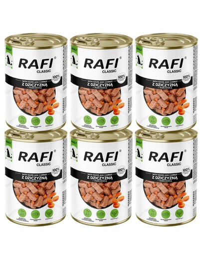 RAFI Classic Dziczyzna i marchewka w sosie 6x1240 g mokra karma dla psów wszystkich ras