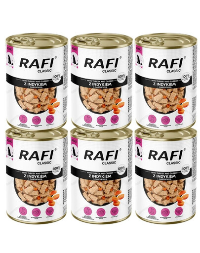 RAFI Classic Indyk i marchewka w sosie 6x1240 g mokra karma dla psów wszystkich ras