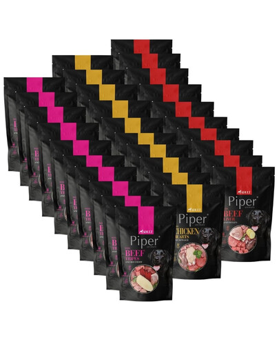 PIPER Animals Mix smaków 30x500 g z wątrobą wołową, z sercami z kurczaka, z żołądkami wołowymi, mokra karma dla psów
