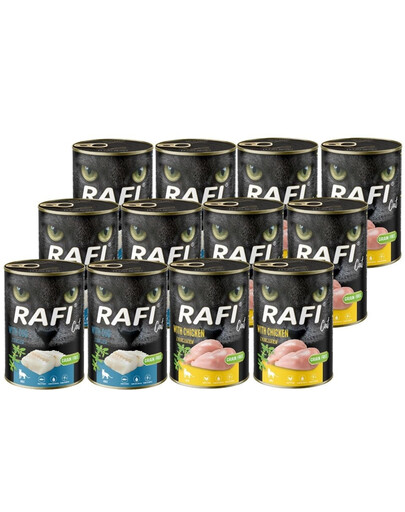 RAFI Cat Adult Mix smaków 12x400 g z dorszem i z kurczakiem, mokra karma dla kotów