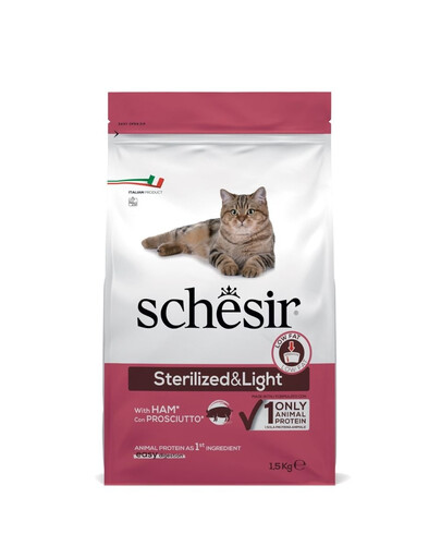 SCHESIR Original Sterilized and Light Szynka 1,5 kg karma sucha dla kota po sterylizacji i lekkostrawna