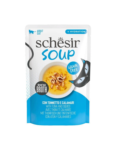 SCHESIR Soup Tuńczyk z kalmarami 40 g uzupełniająca zupa dla kotów
