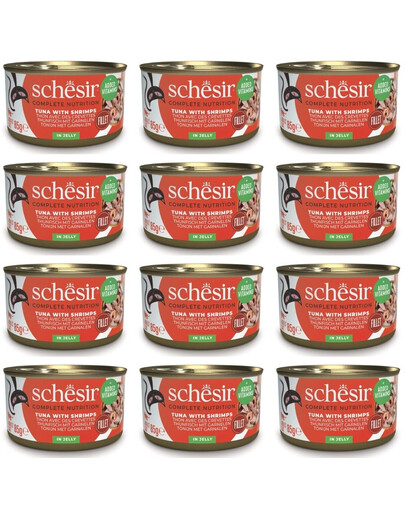 SCHESIR Tuńczyk z krewetkami w galaretce dla kotów 12x85 g