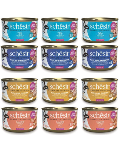 SCHESIR Zestaw Mix Smaków w Bulionie 12x85g (4 smaki)